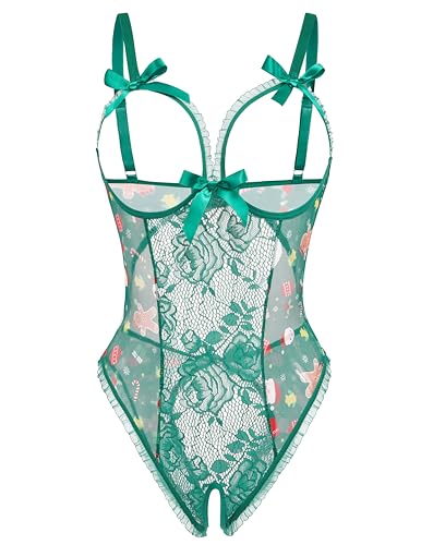 Avidlove Lingerie feminina de uma peça lingerie sexy de renda mini body, Papai Noel, XX-Large