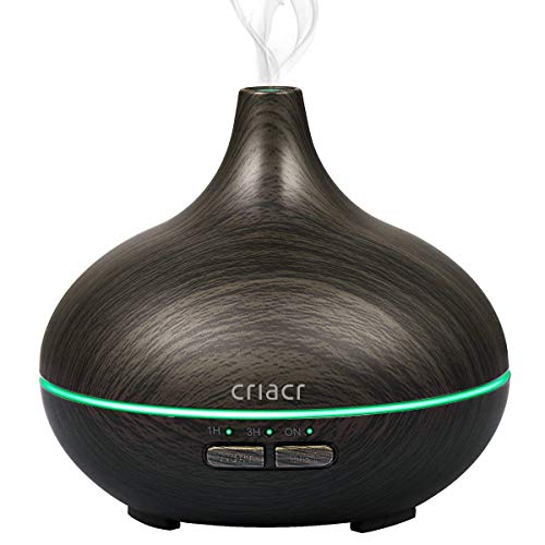 Criacr Essential Oil Diffuser, 150ml Wood Grain Cool Mist Humidifier, 7 Changeable Colored LED Lights and Timer Settings, Ultra Quiet, Waterless Auto Shut-off, for Yoga, Home, Spa, Baby Room( Black)