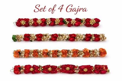 Image of MAJIK Combo of 4Pcs Gajra for Women and Girls Artificial Flower Gajra Beads Hair Gajra for Juda Hair Accessories for Women (1)