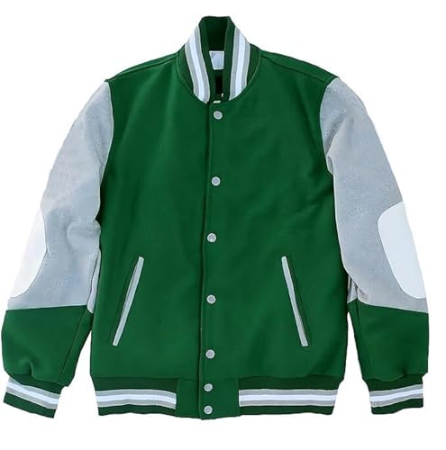 CLASSIC JACKETS Women Collage Style Varsity Green & Grey Eagles Wool Bomber Jacket