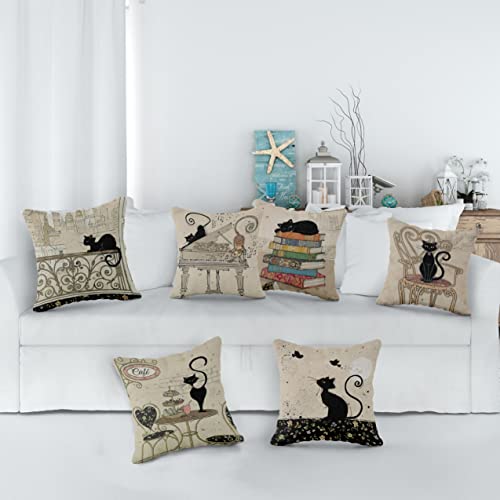 (Rb) Funny Cat Flannel Throw Pillow Case, 18 X 18 Inch Set Of 6, Cat Theme Decor, Cat Lover Gifts, Cat Owner Gifts, Cat Mom Gifts, Cat Art Cushion Cover For Sofa Couch Bed  #TOP1