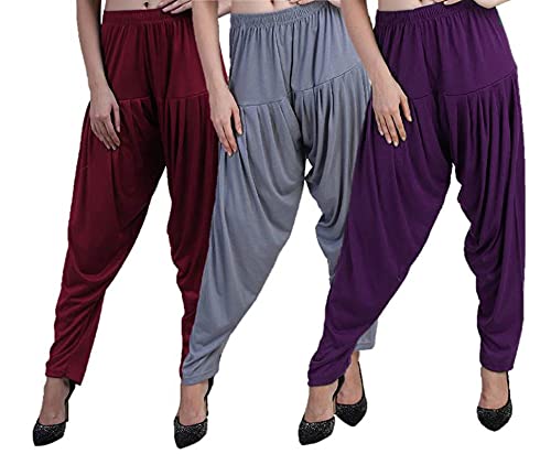 Image of CASUALS Women's Regular Fit Viscose Drawstring Patiala Harem Pants Combo Pack 3
