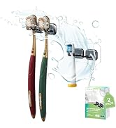 Hook LAB Self-Adhesive Double Toothbrush Holder, 2-Pack, Removable & Reusable Wall-Mounted Storag...