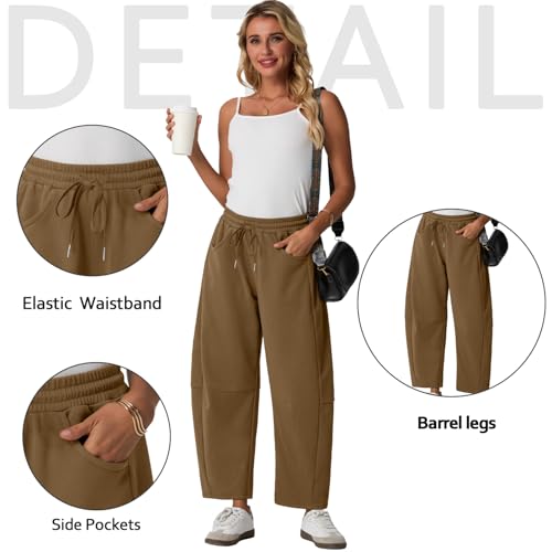 Lepunuo Barrel Sweatpants Women Casual Baggy Elastic Waisted Pants Wide Leg Gym Trousers with Pockets