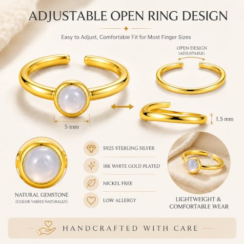 Natural White Agate Ring for Women 925 Sterling Silver Adjustable Open Ring - image 5