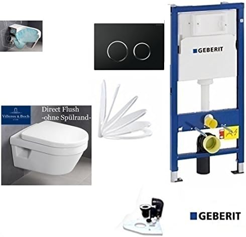 Geberit Duofix Basic UP 320 Framework with Sigma 20 Black V & B Architectura Toilet Direktf Lush Flush Rimless, washdown toilet, Includes Seat, Ceramicplus