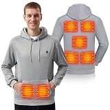 Molifen Heated Hoodie for Men, Electric Heating Sweatshirt with Fleece Lining, Winter Thermal Pullover Sweater, Grey