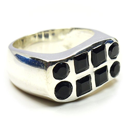 Bague en onyx noir carrée et ronde en argent sterling pour homme et femme