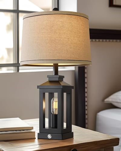 G-Safava 23.75 Inch Retro Farmhouse Black Table Lamp For Living Room Bedroom Nightstand Single Pack Touch Control Bedside Nightlight Vintage Modern Lamp With Usb C+A Ports And 2 Light Sources thumb #3