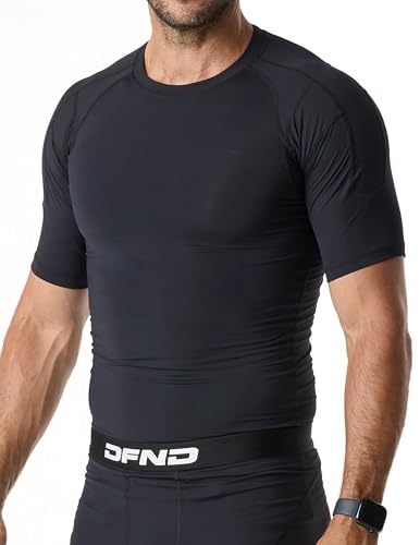 Men’s SS Compression Posture Shirt for Back, Shoulder & Neck Pain - for Training and Recovery - Made in USA - (Black - Large)