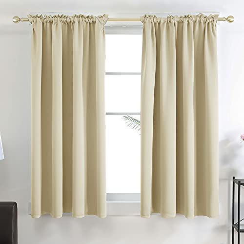 Image of Deconovo Polyresin Solid Rod Pocket Curtain, 5 Feet, Beige