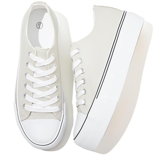 Rominz Womens White Platform Sneakers PU Leather Platform Shoes Classic