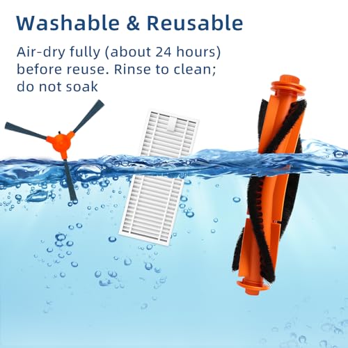 Replacement Parts Kit for Kyvol Cybovac E20, E30, E31 Robot Vacuum Accessories, 2 Main Brush, 6 Side Brush, 6 Hepa Filter, 1 Cleaning Tools (15PCS)