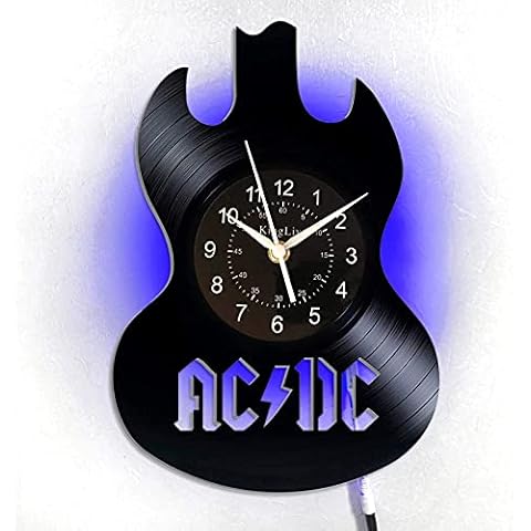KingLive AC/DC Vinyl Clock Rock Band Retro Record Wall Clocks,Exclusive Rock Art Guitar Music Clock Gifts for Fans, Rock Lovers,Family and Friends(with LED) Cover