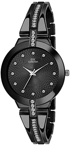 IIK COLLECTION Watches for Women Round Studded Dial |Analogue Quartz Movemnet Ladies Watch|Long Battery Life|Stainless Steel Adjustable Bracelet Chain Strap|Double Lock Clasp Safety Watches for Girls