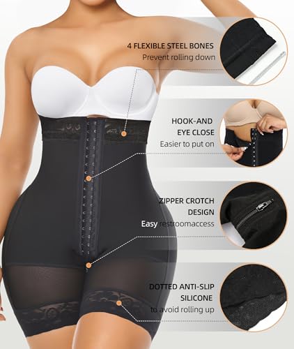 YIANNA Tummy Control Shapewear for Women Strapless Fajas Colombianas Body Shaper Shorts Butt Lifter with Zipper Crotch4