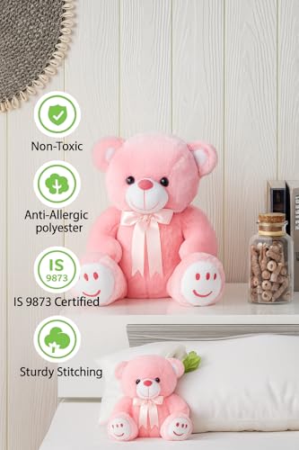 Image of ZEXSAZONE Pink Teddy Bear Soft Toy - Cute Plush Stuffed Animal | Huggable Cuddly Toy for Kids, Boys, Girls, Girlfriend & Wife | Valentine, Birthday (32 cm)
