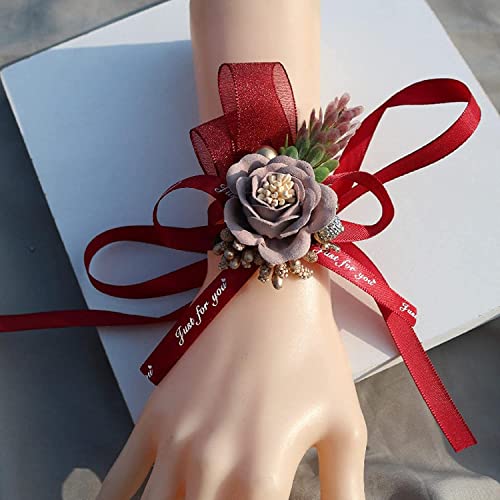 Corsage de poignet et boutonnière de mariage ruban polyester rose - 3
