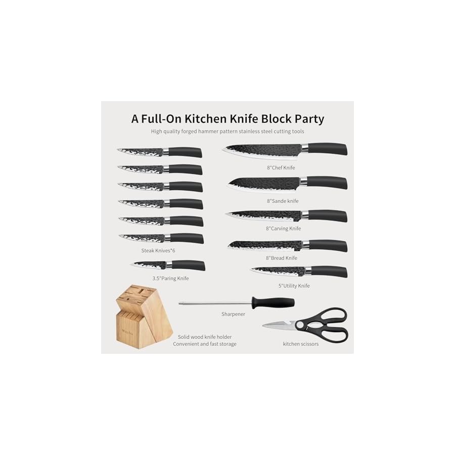 Kitchen-Knife-Set-Non-Stick-Knives-with-Wood-Storage-Serrated-Steak-Knife-Chef-Knife-Scissors-with-Sharpener-15Pcs-Ultra-Sharp-Cutlery-Block-Sets-for-Home-Pro-Use-Best-Gift-Black Kitchen Knife Set Non Stick Knives with Wood Storage, Serrated Steak Knife, Chef Knife, Scissors with Sharpener, 15Pcs Ultra-Sharp Cutlery Block Sets for Home & Pro Use Best Gift (Black)