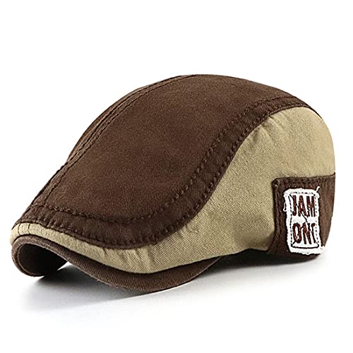 JNKET Men's Cotton Flat Cap Adjustable Newsboy Hats Casual Duckbill Cap Driving Cap (Coffee)