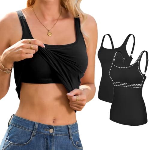 Image of V FOR CITY Non-Padded Shelf Bra Tank Top for Women Cotton Adjustable Wide Strap Camisole Basic Cami Shirts 2 Pack