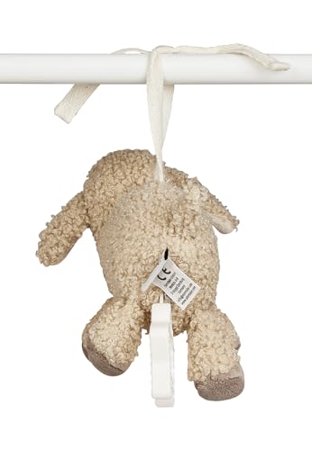 Sterntaler Spieluhr S Schaf Flocke - Baby Spieluhr aus weichem Stoff - Kuscheltier zum Anbinden Dank herausnehmbarer Spieluhr waschbar, Einschlafhilfe wirkt beruhigend zuhause & unterwegs, Sandfarben
