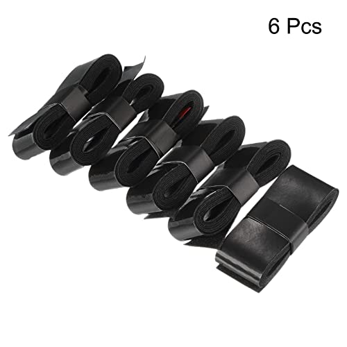 Patikil 43.3" Tennis Racket Grip Tape With Hole, 6 Pack Pu Overgrip Stretchy Non-Slip Absorb Sweat For Badminton Fishing Rod, Black #TOP1