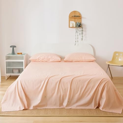 VENIES Drap Plat 100% Coton 230 x 270 cm Draps de Lit 2 Personnes Drap ou Couette pour l'été - en Pur Coton - sans élastique Rose