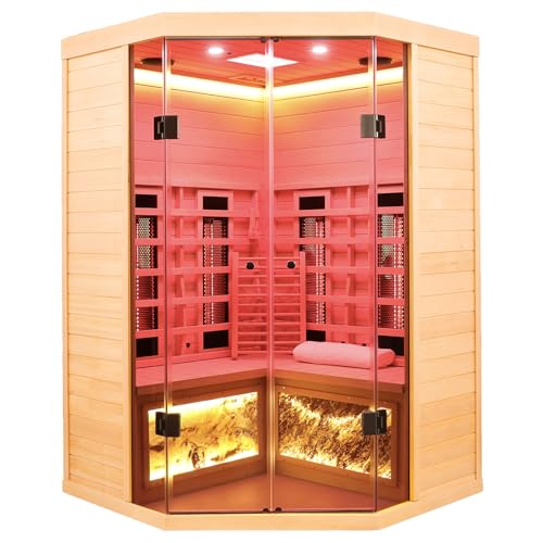 Hemlock Ceramic Far Infrared Sauna, 2-3 Person Indoor Corner Saunas, 1810W/120V Home Sauna with