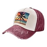 Photo Gallery cappellino da baseball con stampa tropicale con palme e tramonto unisex vintage lavato cappello papà cappello hip hop cappello da camionista cappello in cotone, rosso scuro, taglia unica Photo Gallery cappellino da baseball con stampa tropicale con palme e tramonto unisex vintage lavato cappello papà cappello hip hop cappello da camionista cappello in cotone, rosso scuro, taglia unica