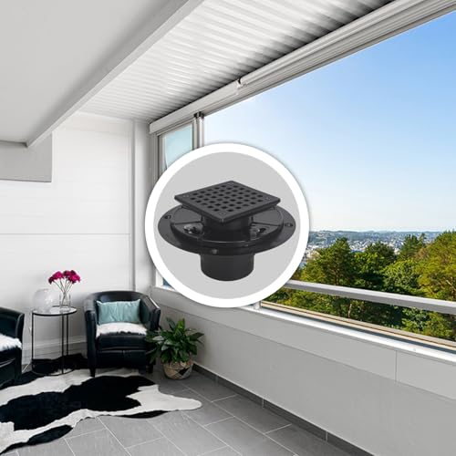 Uni-Green Matte Black Square Shower Drain 3.6 Inch with Hair Carcher and ABS Flange - Fit 2\" or 3\" Waste Pipe (ABS) - 304 Stainless Steel Shower Floor Drain Kit&CUPC