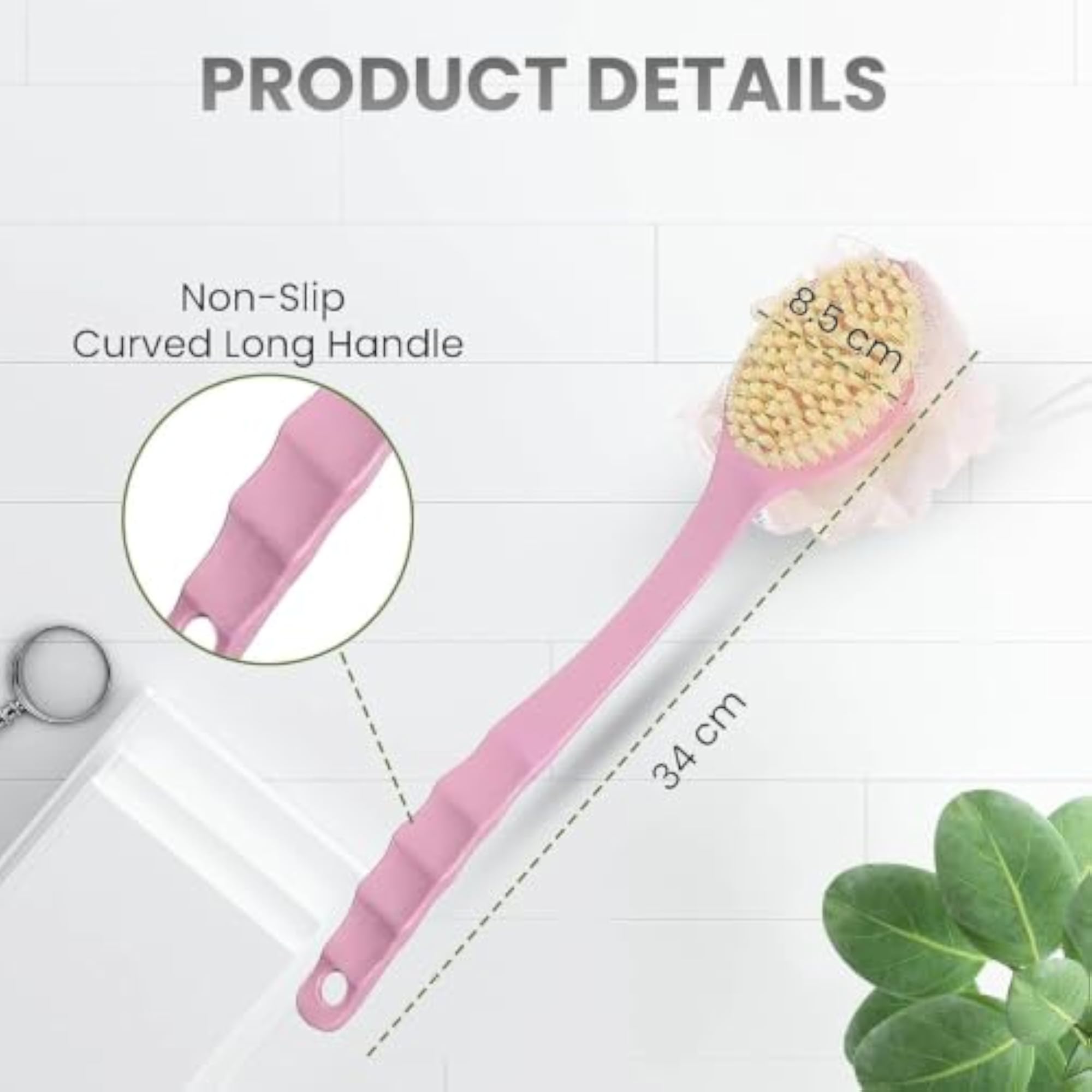 Bath Shower Brush with Loofah, 33 cm Long Handle