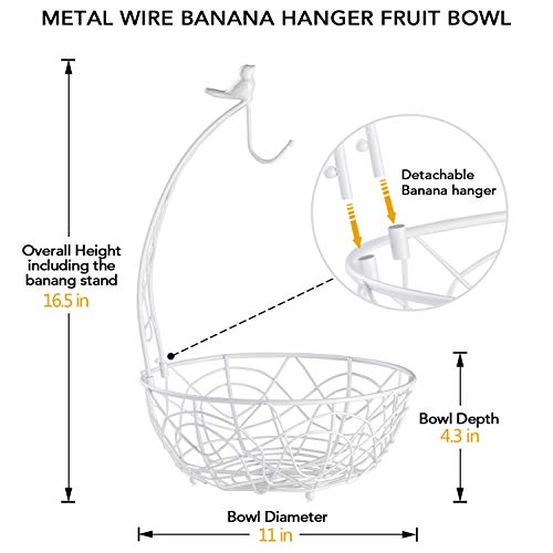 Buruis Fruit Basket Bowl With Banana Hanger, Modern Bird Design Fruit Container, Creative Tabletop Fruit Basket For Kitchen Countertop Dining Room, Decorative Display Stand (White) #TOP3