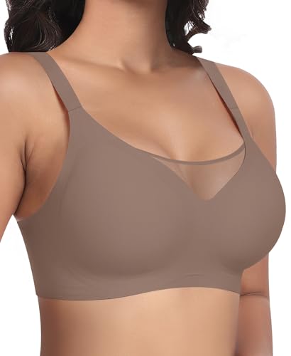 BH Damen Ohne Bügel Nahtloser Glatter Weicher BH Modische Spitze Mesh Tiefes V-Ausschnitt Bequemer BHS Gepolsterter BHS Bustier Bügellos Soft Bra Seamless Bralette T-Shirt