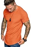 COOFANDY Men Workout Shirts Hipster Slim Fit T-Shirts Longline Drop Cut Gym Muscle Tee Orange M
