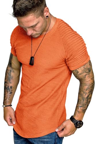 T-shirt pour homme COOFANDY manches plissées orange taille S de bodybuilding