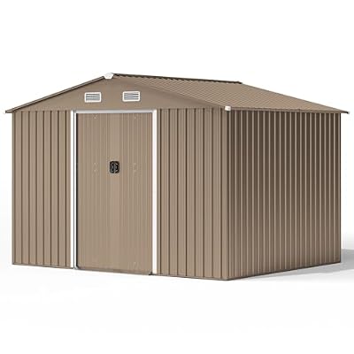 Kullavik 10FT x 8FT Outdoor Storage Shed,Waterproof Metal Tool Shed with Lockable Sliding Door and Air Vents,Metal Storage Shed for Garden,Backyard,Patio,Lawn