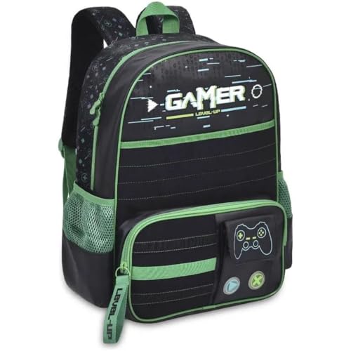 Mochila de Costas Game Play Level Up Infantil Escolar Passeio Viagem (Preto)