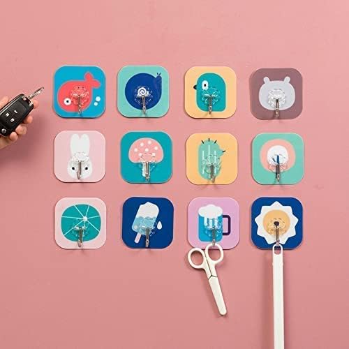Wishbone Hook Design 12 Pcs Wall Sticker Cute Cartoon Design Hook Self Adhesive Seamless Stickers Wall-Mounted Super Strong Waterproof Magic Sticky Hangers Punch Free No Drill Utility Hooks