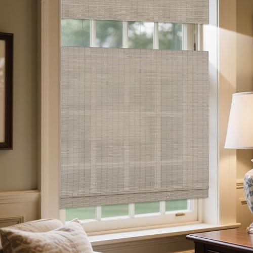CHEFRU Custom Bamboo Shades|Natural Bamboo|Top Down Bottom Up Cordless|Cordless Roman Shades for Windows and Doors (Natural Woven), Driftwood