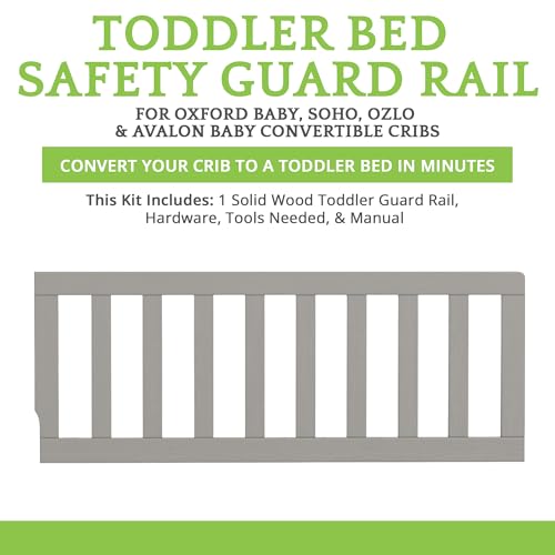Image of Toddler Bed Safety Guard Rail for Oxford Baby, Soho, Ozlo & Avalon Baby Convertible Cribs - Solid Wood Rail for Toddler Bed Conversion - Safety Rails for Children (Rustic Grey, Option 2)