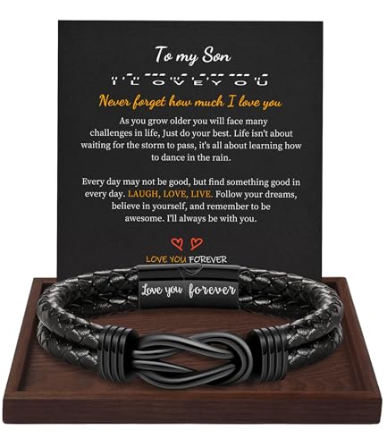 Gifts for Men Leather Bracelet Brown Braided Forever I Love You Gifts for Him Infinity Cuff Bracelets Birthday Gifts for Boyfriend Son Grandson Husband Dad Mens Fathers Day Gift