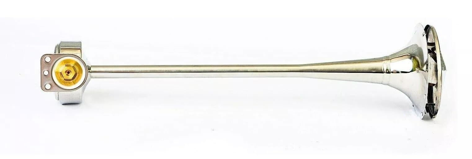 Fanfare Chrom 24V Drucklufthorn Zweiklang Hupe Horn 125 dB 64cm x 58cm Neu OVP E32 Prüfzeichen für LKW PKW Auto Boot Landtechnik