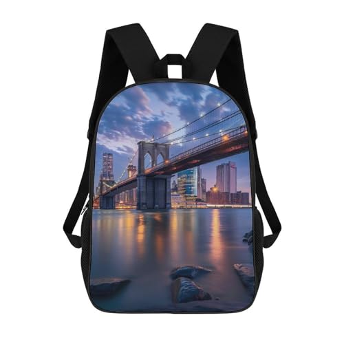 New York City Brooklyn Bridge Manhattan 17 Inch Backpack Travel Laptop Backpack Business Computer Backpack with Adjustable Straps