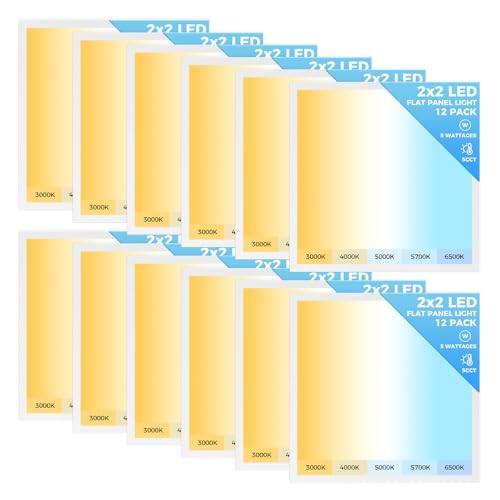 Image of AIKVSXER 12 Pack 2x2 LED Flat Panel Light, Recessed Drop Ceiling Light Kitchen Lighting Fixtures,Bright 6500LM,0-10V Dimmable,Switchable 3000K /4000K /5000K /5700K /6500K, 30W /35W /40W /45W /50W