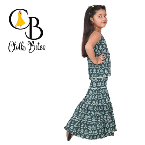 Image of Printed Cotton Sharara Set for Kids, Traditional Dresses Set for Baby, Ethnic Outfits for Girls, Sleeveless Kurti Set