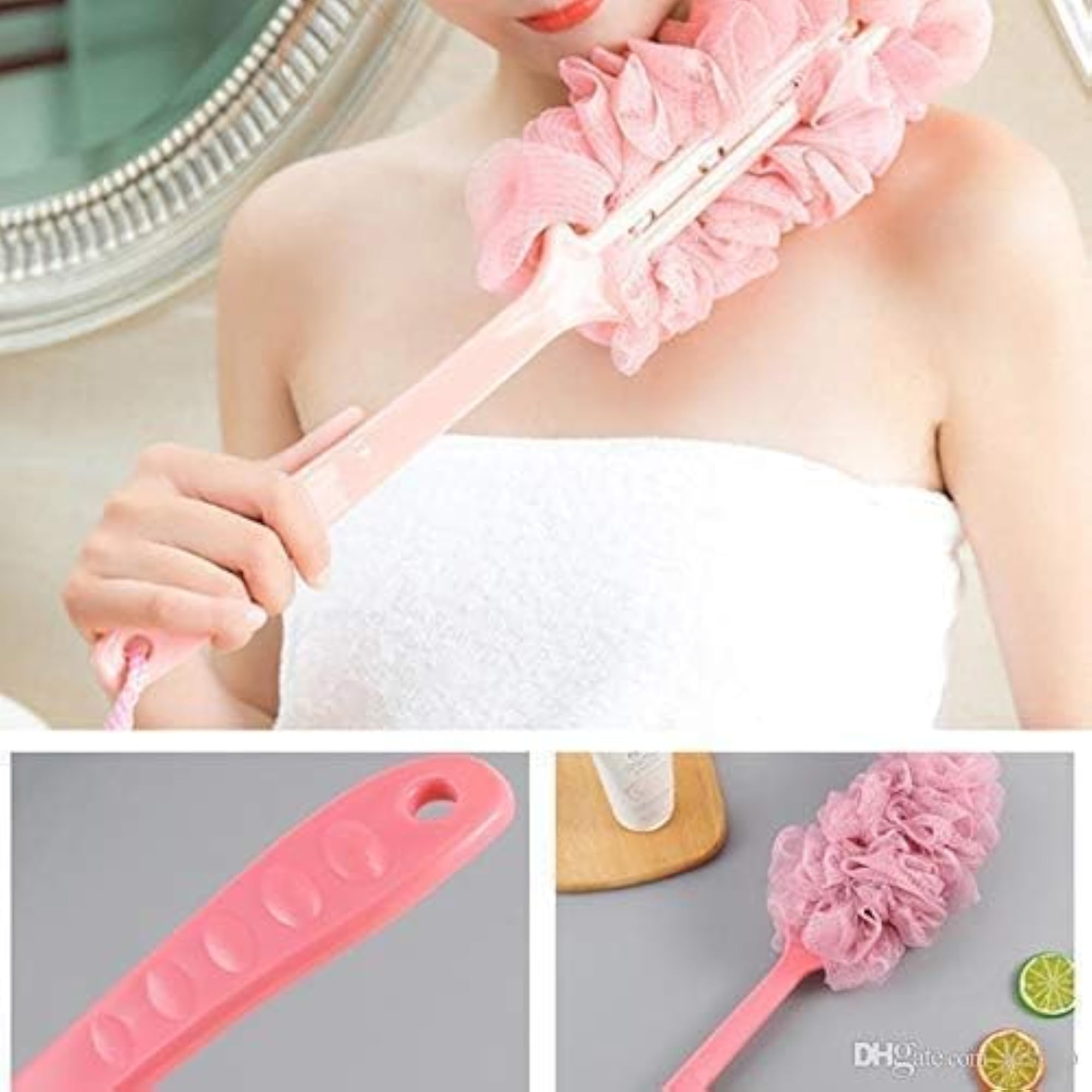 Loofah Sponge with Long Handle for Bathing, Pink