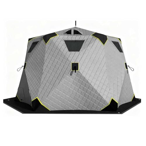 aromaoveite Tenda Portatile per La Pesca Sul Ghiaccio, Grande Tenda Esagonale per La Pesca Sul Ghiaccio per 6-8 Persone, Resistente Al Freddo E Al Vento Di Livello 5-6 Gray
