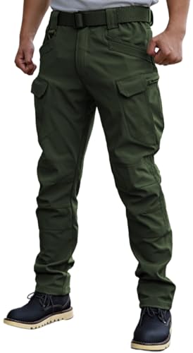WINKEEY Herren Wanderhose Softshellhose Wasserdicht Outdoorhose Trekkinghose Cargohose Frühlings- und Herbsthosen mit Mehreren Taschen Für Männer,Grün L