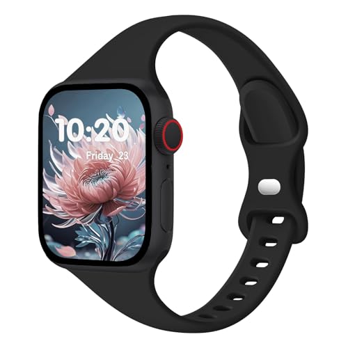 Image of Slim Band Compatible with Apple Watch Bands 38mm 40mm 41mm 42mm 44mm 45mm 46mm 49mm for Women Men,Soft Thin Narrow Silicone Sport Strap Wristbands for iWatch Series 11 10 9 8 7 6 5 4 3 2 1 SE Ultra Black